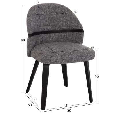 DINING CHAIR DEKKER HM18249.02 PLYWOOD IN BLACK--FABRIC IN GREY 50x60x80Hcm.