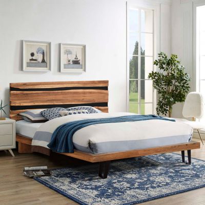 Bed ALICIA HM8359.11,metal and solid acacia wood,160Χ200