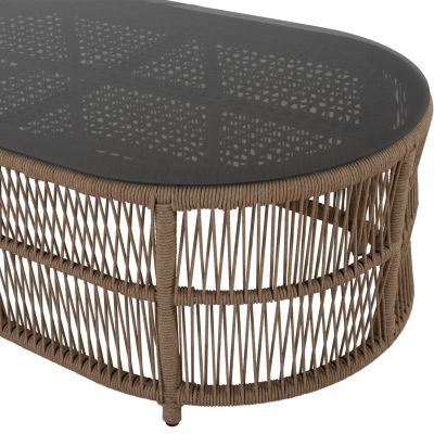 OUTDOOR SET OXFORD 4PCS IROKO ROPE TEMPERED GLASS HM5884.01