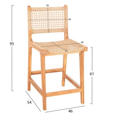 БАР СТОЛ С ОБЛЕГАЛКА NESHA HM9381.11 ТИКОВО ДЪРВО И ВИРО ВЪЖЕ 46x53x96 см.