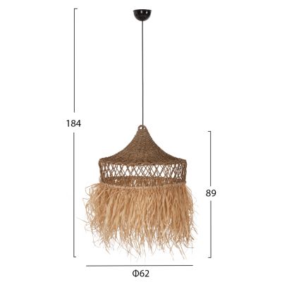 CEILING PENDANT LAMP HM7820 PALM LEAF FIBERS AND SEAGRASS FRINGES IN NATURAL Φ62x42Hcm.