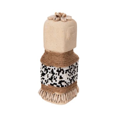 TABLE STATUETTE SUMBA HM4309 MADE OF WHITE PARAS STONE-BEADS-SEAGRASS ROPE 7x7x17Hcm.