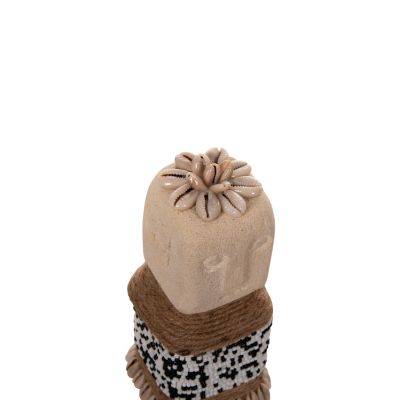TABLE STATUETTE SUMBA HM4309 MADE OF WHITE PARAS STONE-BEADS-SEAGRASS ROPE 7x7x17Hcm.