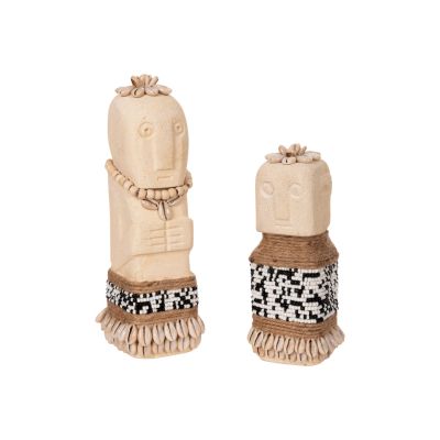 TABLE STATUETTE SUMBA HM4309 MADE OF WHITE PARAS STONE-BEADS-SEAGRASS ROPE 7x7x17Hcm.