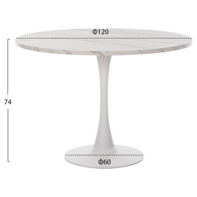 ROUND DINING TABLE ROLLO HM9422.11 MELAMINE IN WHITE MARBLE METAL LEG Φ120x74Hcm.