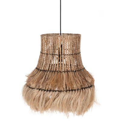 CEILING PENDANT OBLONG CYLINDRICAL CAP ABACA FIBERS IN NATURAL COLOR 40x40x50Hcm.HM7770