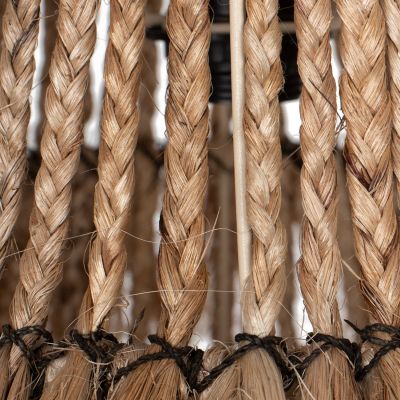 CEILING PENDANT OBLONG CYLINDRICAL CAP ABACA FIBERS IN NATURAL COLOR 40x40x50Hcm.HM7770