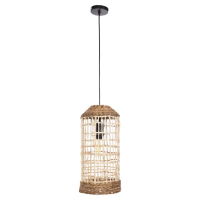CEILING PENDANT OBLONG CYLINDRICAL CAP ABACA FIBERS IN NATURAL Φ21x43-120Hcm.HM7768