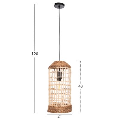 CEILING PENDANT OBLONG CYLINDRICAL CAP ABACA FIBERS IN NATURAL Φ21x43-120Hcm.HM7768