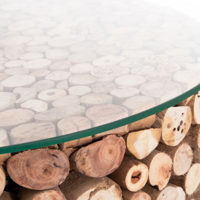 COFFEE TABLE ROUND SPARROW HM9963 DRIFTWOOD--GLASS Φ65x51.5Hcm.