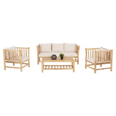 OUTDOOR LOUNGE SET 4PCS EDDARD HM9340 SOLID TEAK NATURAL-WHITE