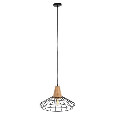 CEILING PENDANT LAMP HM4160 BLACK METAL-WOOD Φ39x117Hcm.