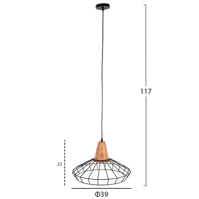 CEILING PENDANT LAMP HM4160 BLACK METAL-WOOD Φ39x117Hcm.