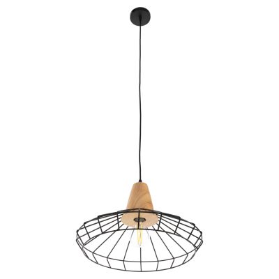 CEILING PENDANT LAMP HM4160 BLACK METAL-WOOD Φ39x117Hcm.