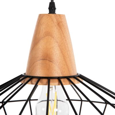 CEILING PENDANT LAMP HM4160 BLACK METAL-WOOD Φ39x117Hcm.