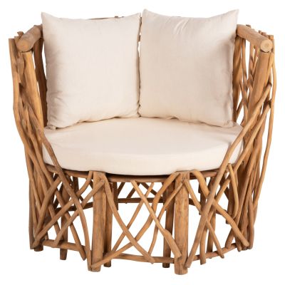 ARMCHAIR KAAN HM5994 TEAK BRANCH IN NATURAL-WHITE CUSHIONS 95x89x80Hcm.