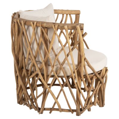 ARMCHAIR KAAN HM5994 TEAK BRANCH IN NATURAL-WHITE CUSHIONS 95x89x80Hcm.