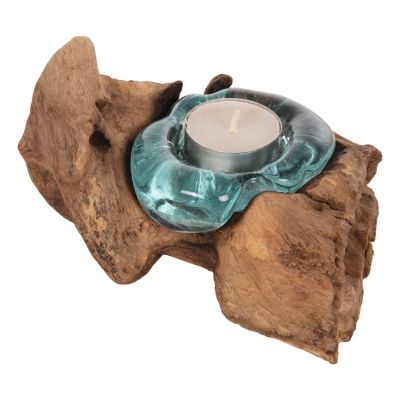 ДЕКОР ЗА МАСА HM4283 ОСНОВА ЗА СВЕЩ-1 ТОЧКА-ТИКОВО ДЪРВО МАСИВ И СТЪКЛО-ЕСТЕСТВЕНО