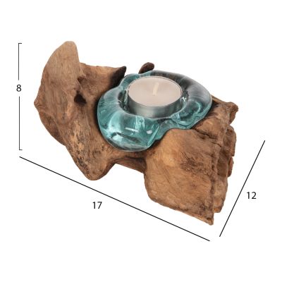 ДЕКОР ЗА МАСА HM4283 ОСНОВА ЗА СВЕЩ-1 ТОЧКА-ТИКОВО ДЪРВО МАСИВ И СТЪКЛО-ЕСТЕСТВЕНО
