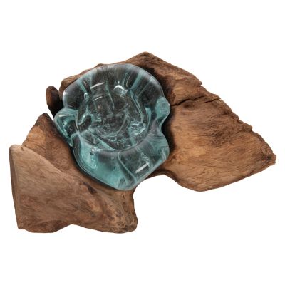 ДЕКОР ЗА МАСА HM4283 ОСНОВА ЗА СВЕЩ-1 ТОЧКА-ТИКОВО ДЪРВО МАСИВ И СТЪКЛО-ЕСТЕСТВЕНО