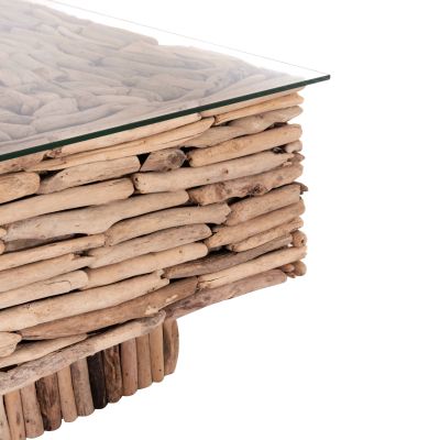 COFFEE TABLE SQUARE SPARROW HM9960 DRIFTWOOD--GLASS 95x95x51,5Hcm.