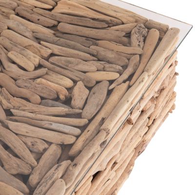 COFFEE TABLE SQUARE SPARROW HM9960 DRIFTWOOD--GLASS 95x95x51,5Hcm.