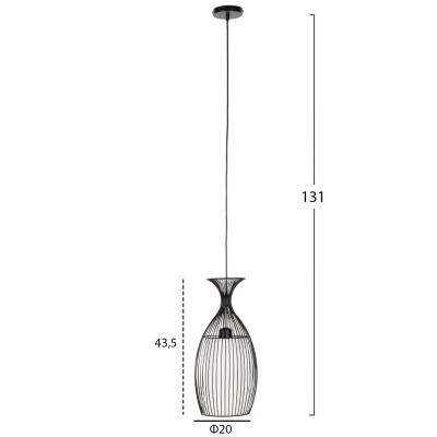 CEILING PENDANT LAMP HM4186 BLACK METAL 20x20x131Hcm.