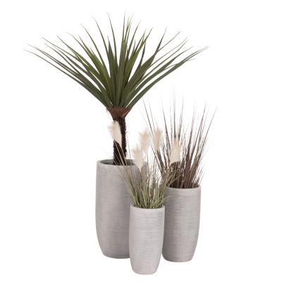 GARDEN PLANTERS CYLINDRICAL SET 3PCS SERIES GARDENER HM4721 FIBERCLAY--IN CEMENT COLOR Φ42.5x78.5Hcm.