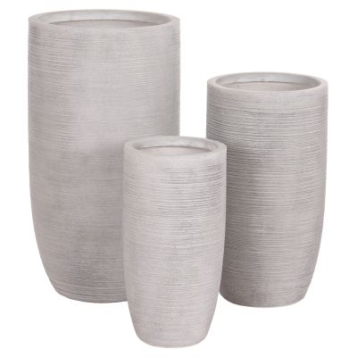 GARDEN PLANTERS CYLINDRICAL SET 3PCS SERIES GARDENER HM4721 FIBERCLAY--IN CEMENT COLOR Φ42.5x78.5Hcm.