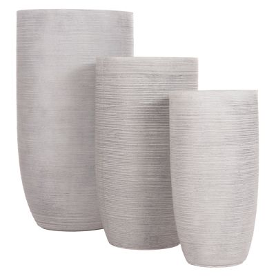 GARDEN PLANTERS CYLINDRICAL SET 3PCS SERIES GARDENER HM4721 FIBERCLAY--IN CEMENT COLOR Φ42.5x78.5Hcm.
