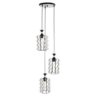 CEILING PENDANT LUMINAIRE HM4089 3-LIGHT BLACK METAL CAPS Φ34x128Hcm.