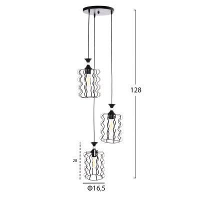CEILING PENDANT LUMINAIRE HM4089 3-LIGHT BLACK METAL CAPS Φ34x128Hcm.