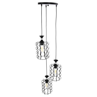 CEILING PENDANT LUMINAIRE HM4089 3-LIGHT BLACK METAL CAPS Φ34x128Hcm.