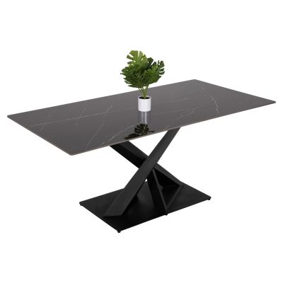 DINING TABLE RECTANGULAR RUBBY HM9849.02 CERAMIC TOP IN BLACK MARBLE-BLACK METAL BASE 180x90x77Hcm.