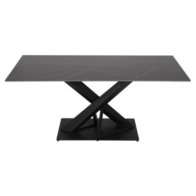 DINING TABLE RECTANGULAR RUBBY HM9849.02 CERAMIC TOP IN BLACK MARBLE-BLACK METAL BASE 180x90x77Hcm.