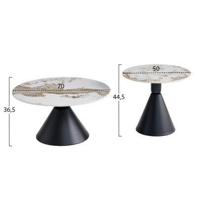 SET 2 COFFEE TABLES JEN HM18305.02 METAL IN BLACK-SINTERED STONE IN PANDORA COLOR Φ50cm & Φ70cm
