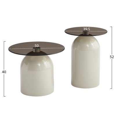 SET 2 COFFEE TABLES BELLINS HM18314.04 BEIGE METAL BASES--GLASS TOPS Φ50cm & Φ40cm