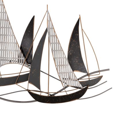 METAL WALL DECORATION HM7160 COAL WHITE GOLD 91x3x55Η cm.