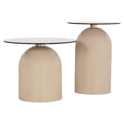 SET 2 COFFEE TABLES BELLINS HM18313.04 BEIGE METAL BASES--GLASS TOPS Φ50cm & Φ80cm
