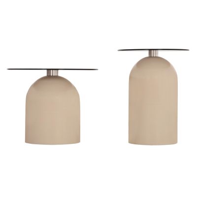 SET 2 COFFEE TABLES BELLINS HM18313.04 BEIGE METAL BASES--GLASS TOPS Φ50cm & Φ80cm