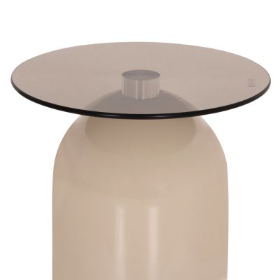 SET 2 COFFEE TABLES BELLINS HM18313.04 BEIGE METAL BASES--GLASS TOPS Φ50cm & Φ80cm