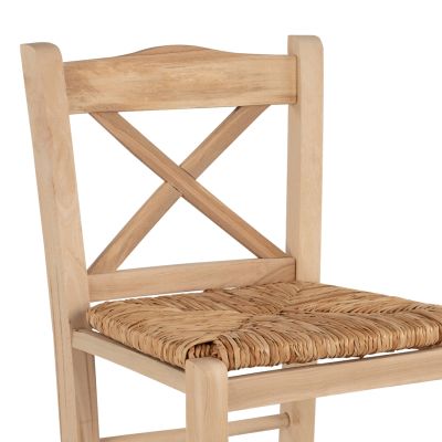 Дървена традиционна табуретка Небоядисана със слама HM10375.02