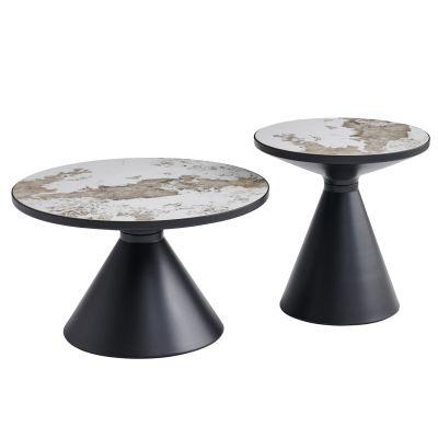 SET 2PCS COFFEE TABLES LYNX HM18316.92 B' RATED--METAL & SINTERED STONE TOP