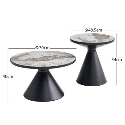 SET 2PCS COFFEE TABLES LYNX HM18316.92 B' RATED--METAL & SINTERED STONE TOP