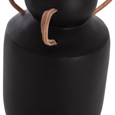 DECORATIVE VASE MIBO HM4688.01M TERRACOTTA IN BLACK--HANDLES NATURAL RATTAN Φ16.5x26Hcm.