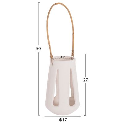 DECORATIVE TABLE LANTERN ERANTYL HM4696.02L WHITE FIBER CEMENT & RATTAN HANDLE Φ17x27Hcm