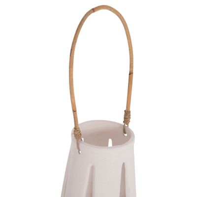 DECORATIVE TABLE LANTERN ERANTYL HM4696.02L WHITE FIBER CEMENT & RATTAN HANDLE Φ17x27Hcm