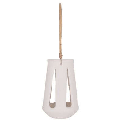 DECORATIVE TABLE LANTERN ERANTYL HM4696.02L WHITE FIBER CEMENT & RATTAN HANDLE Φ17x27Hcm