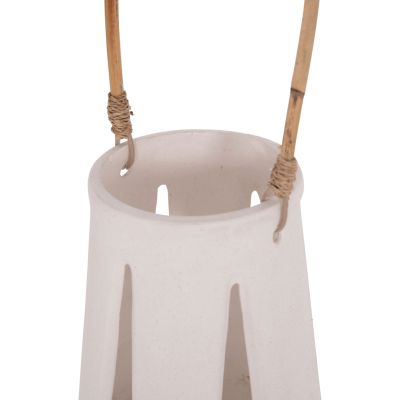 DECORATIVE TABLE LANTERN ERANTYL HM4696.02L WHITE FIBER CEMENT & RATTAN HANDLE Φ17x27Hcm
