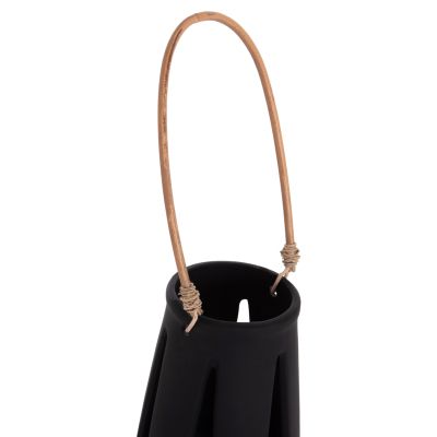 DECORATIVE TABLE LANTERN ERANTYL HM4696.01L BLACK FIBER CEMENT & RATTAN HANDLE Φ17x27Hcm